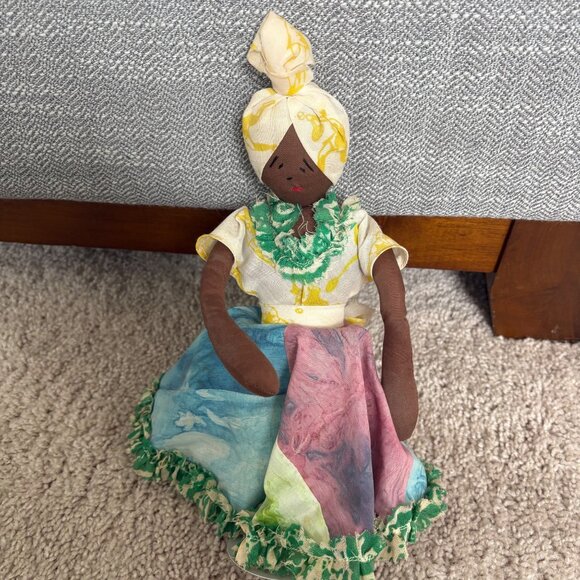 Handmade Fabric Folk African American Doll With Kaiser Stand Soft face and limbs - Picture 2 of 10